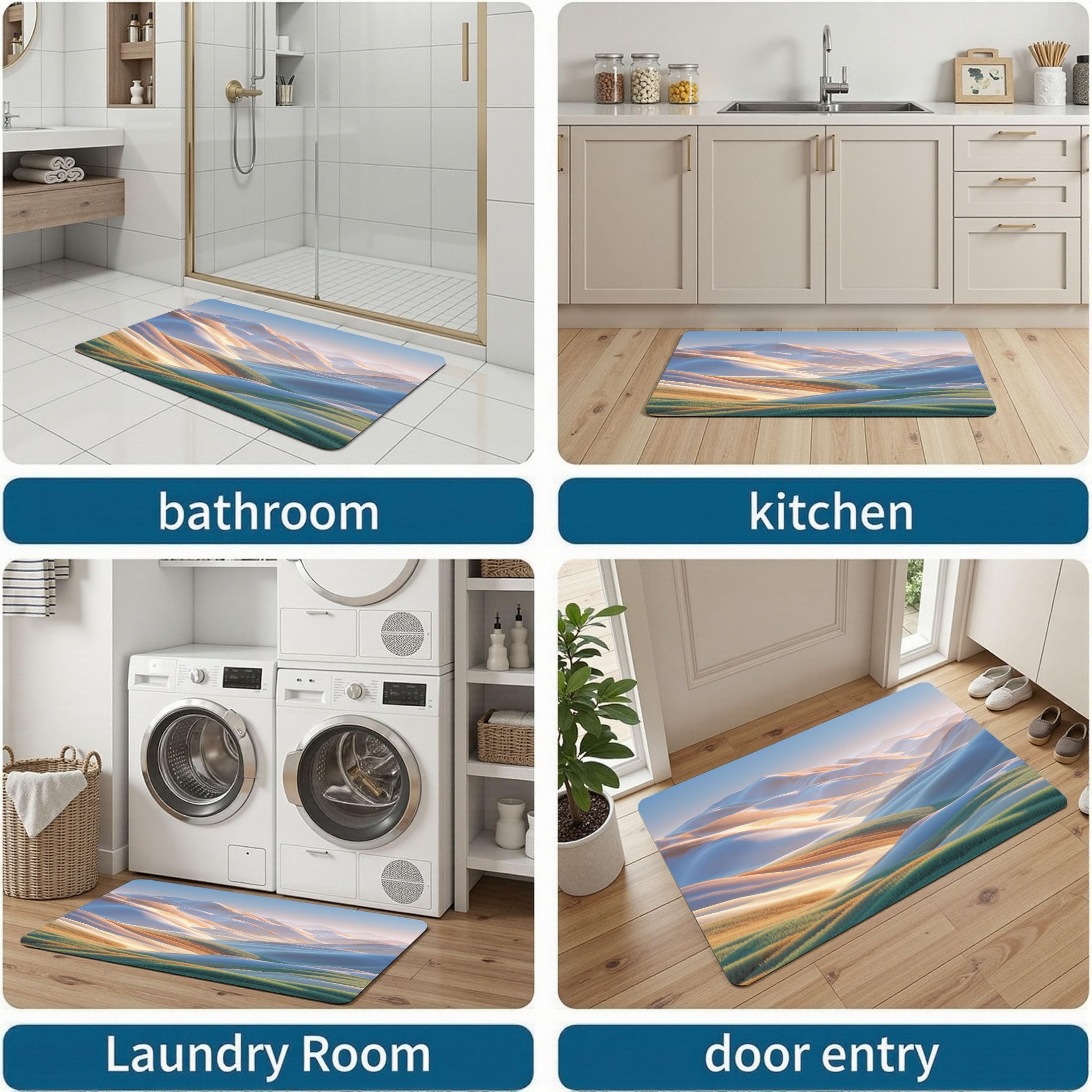 paillasson Guérison Style Instagram - Tapis Robuste Prairie Colline 60x90cm - Anti-dérapant Intérieur-Extérieur, Couleur Sable