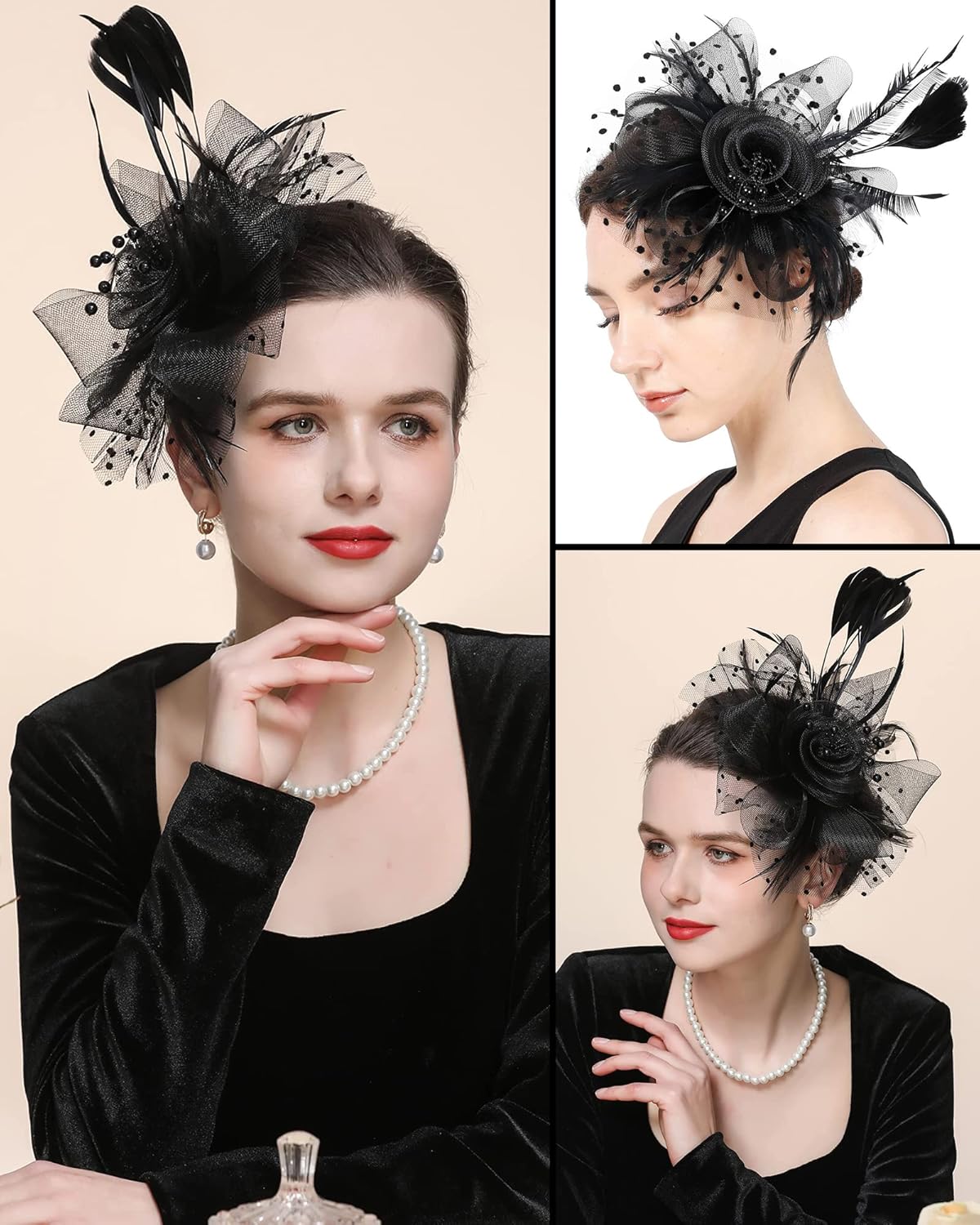 Fascinator Tea Party Hat Women 20s 50s Wedding Cocktail Flower Mesh Feathers Hair Clip for Carnival Halloween - Image 2