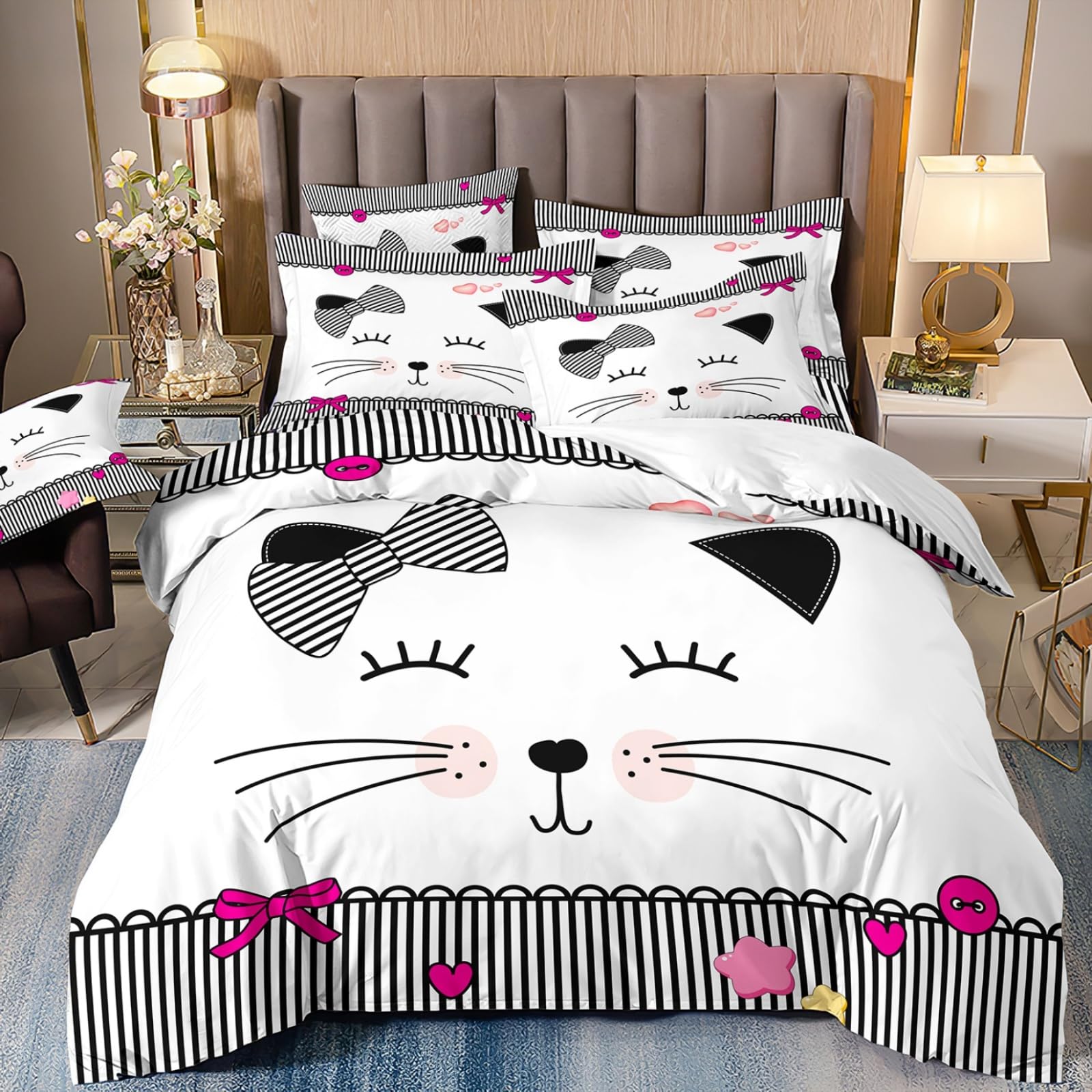 Housse de couette 200x200 animaux blancs mignons en microfibre douce avec 2 taies
