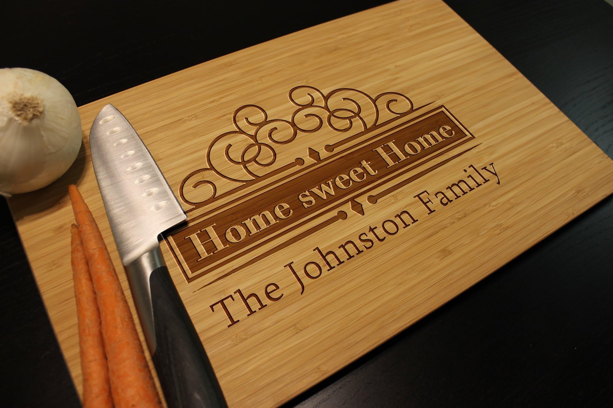 Personalized Home Sweet Home Elegant Cutting Chopping Board Family Kitchen Decor Real Estate Closing Organic Bamboo or Beech Block 17" x 11"