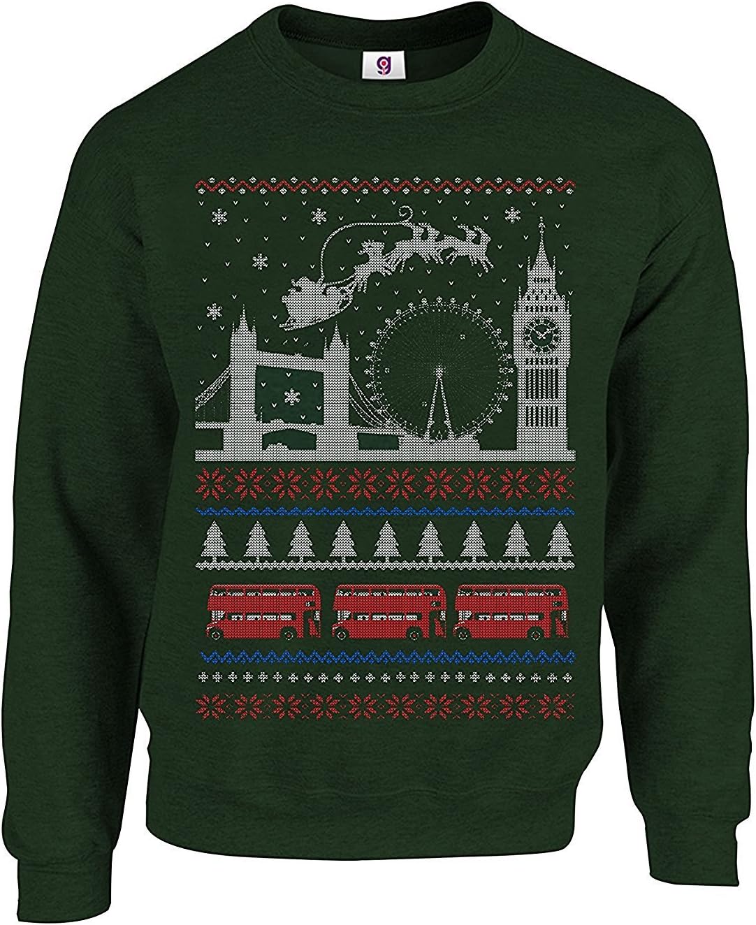Graphic Impact I Love London Christmas SANTA, Reindeer Big Ben, London Eye, Tower Bridge LONDON Bus Funny Ugly Christmas Jumper Sweatshirt