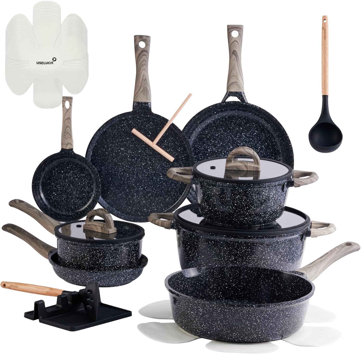 Ceramic Cookware Set 22 Piece Nonstick Pots and Pans Set Non Stick Kitchen Cooking Sets 8″Frying Pans with Lid,Black Granite Non-Toxic Induction Kitchen Cookware w/Glass Lids PFOS/PFOA-Free Ceramic Cookware Set 22 Piece Nonstick Pots and Pans Set Non Stick Kitchen Cooking Sets 8″Frying Pans with Lid,Black Granite Non-Toxic Induction Kitchen Cookware w/Glass Lids PFOS/PFOA-Free