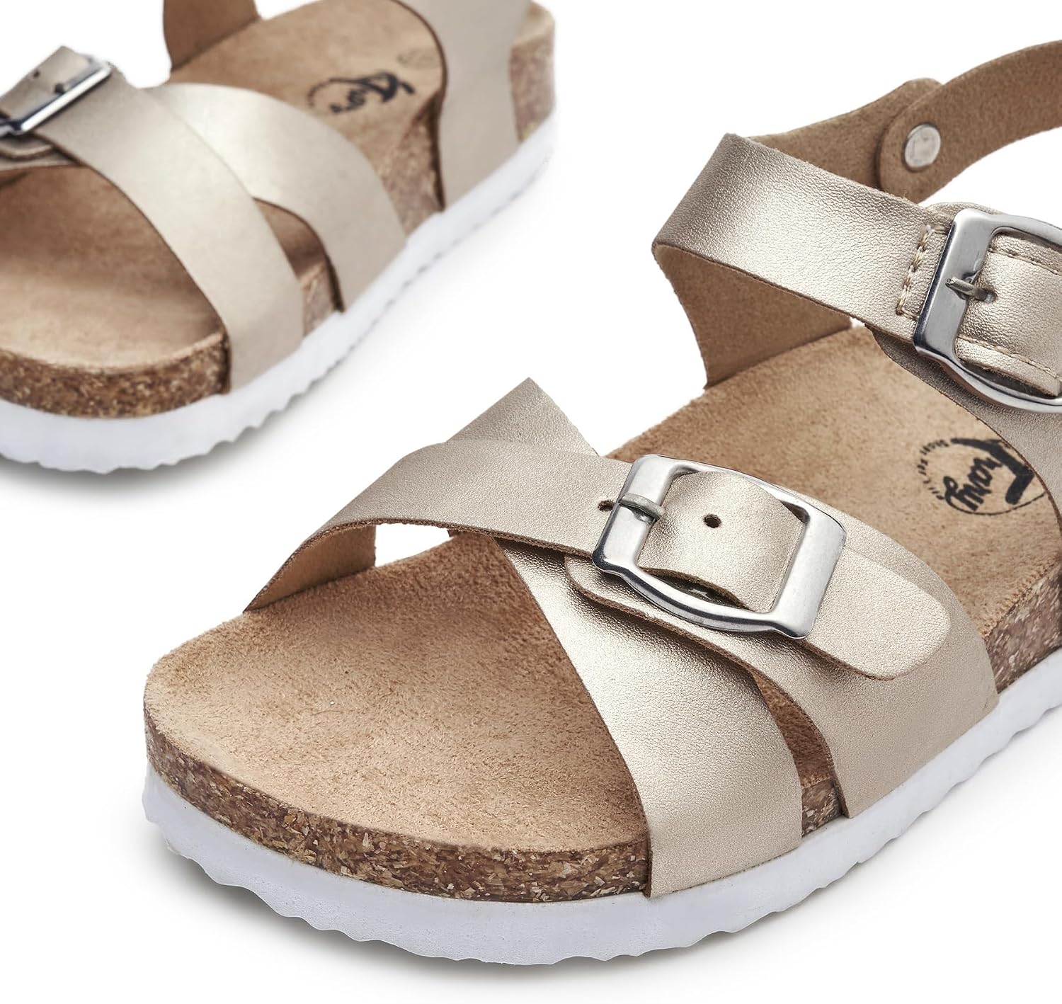 Trary Girls Sandals Open Toe Casual Summer Shoes with Cork Footbed Comfortable Flat Sandals for Little Kids