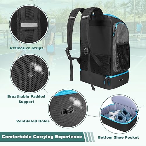 Miniatura 4 de Bolsa de pickleball para hombres y mujeres, mochila de pickleball para 4 paletas con compartimento para zapatos, bolsa de equipo de bola de