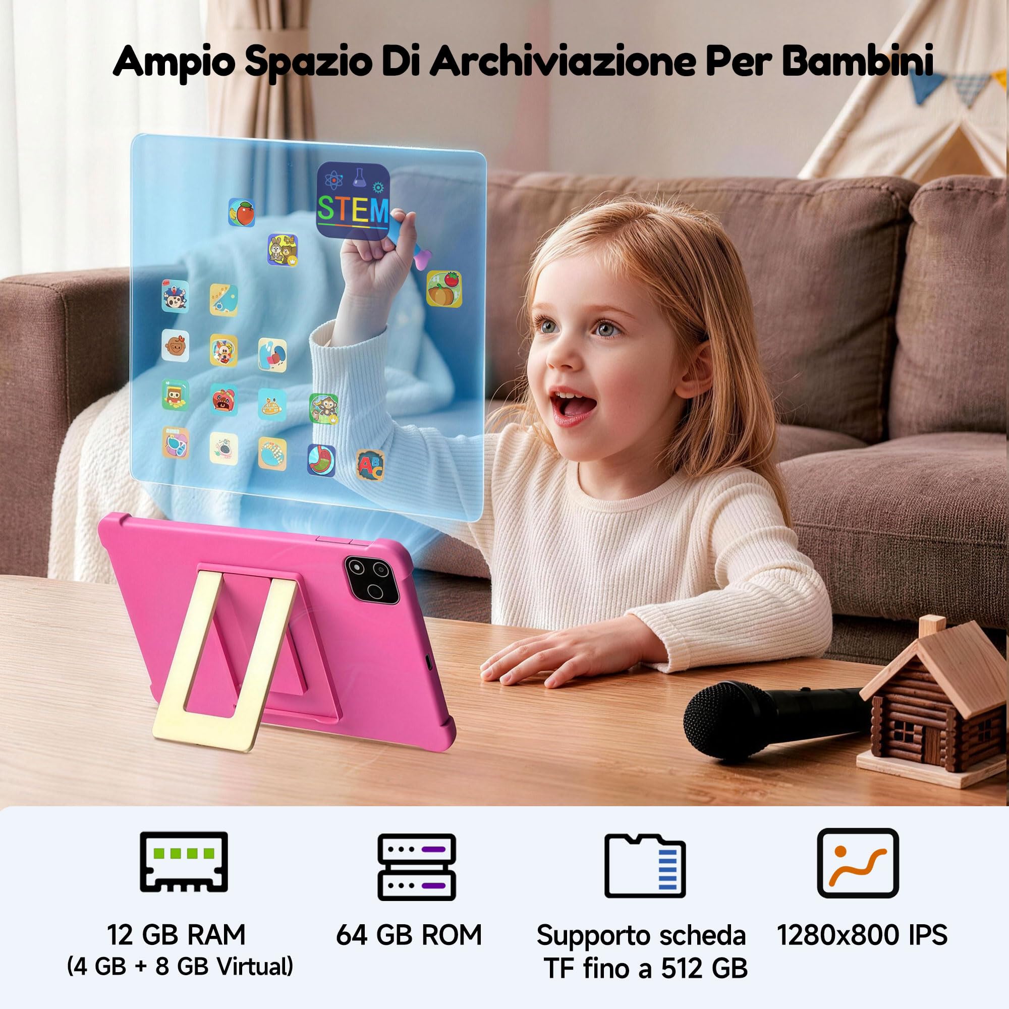 ALLDOCUBE 10" Tablet per bambini con stilo, Android 16, 64GB, 6000mAh, Rosa