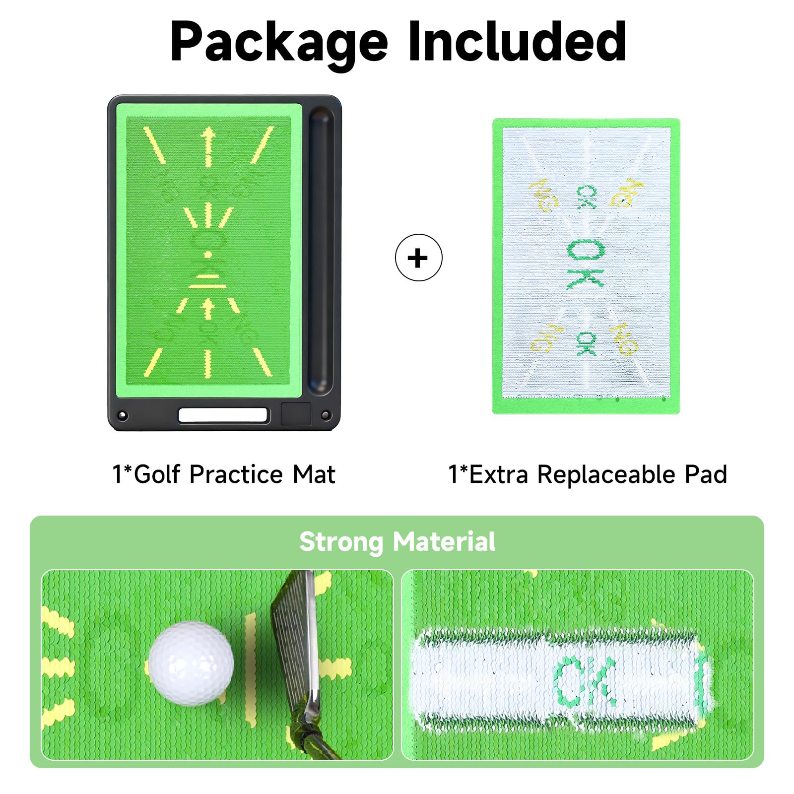 2-in-1 austauschbare Golf-Übungsmatte, Trainings- und Schlagmatte, analysiert Schwungweg und korrigiert die Schlaghaltung, rutschfeste Gummi-Unterseite