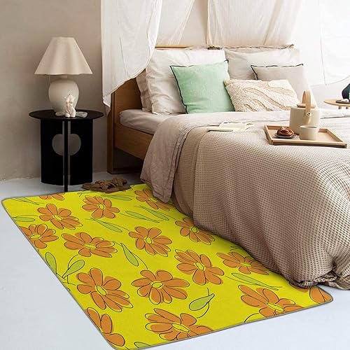 Miniatura 2 de Alfombra floral pequeña de 2 x 3 pies para entrada alfombra de flores amarillas para habitación de niños y niñas decoración de sala de estar