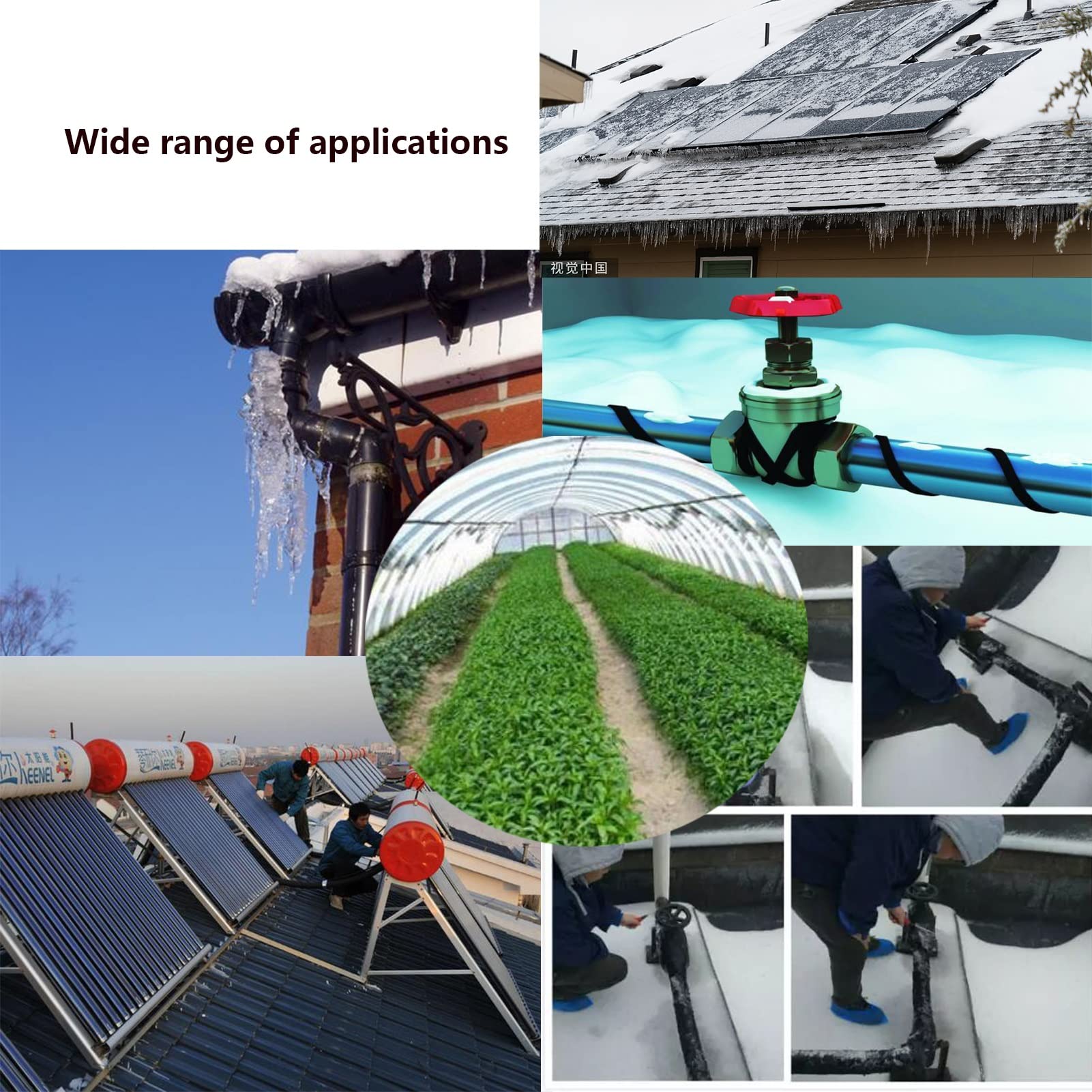 Frostschutz Heizkabel Selbstregulierendes Wärmekabel,für Dachrinnen|Wasserleitungen|einem Dachfenster|gewächshaus|palmen|220V～230V (Color : Ø12mm-30W/m, Size : 50m)