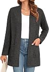 IWOLLENCE Cardigan for Women Lightweight Casual Long Sleeve Solid Open Front Cardigans Ribbed Knit Sweaters with Pockets