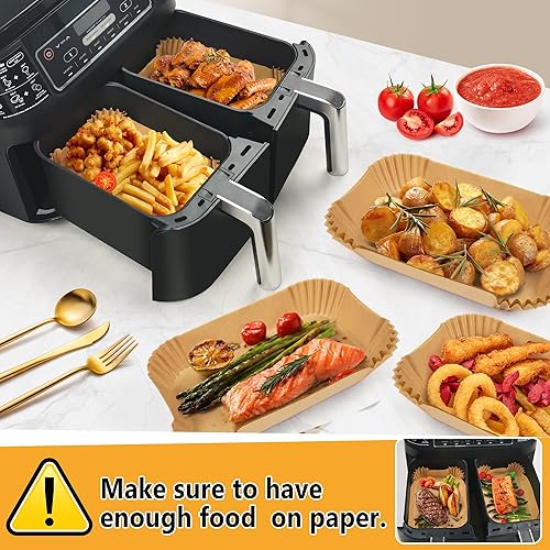 Miniatura 6 de Forros para freidora de aire desechables, 125 forros para freidora de aire Ninja de 2 cestas, forros antiadherentes naturales para freidora de aire,