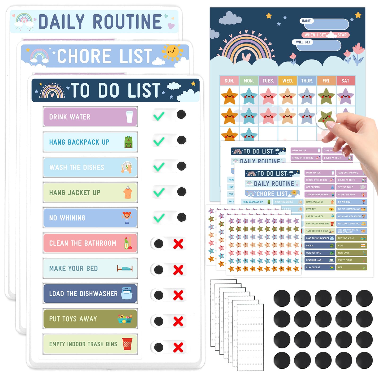 4 in 1 Magnetic Checklist Chore Board for Kids To Do List Task Sticker Daily Routine Chart Toddler Reward Behavior Chore Chart for Multiple Kids Schedule Planners ADHD Tools at Home