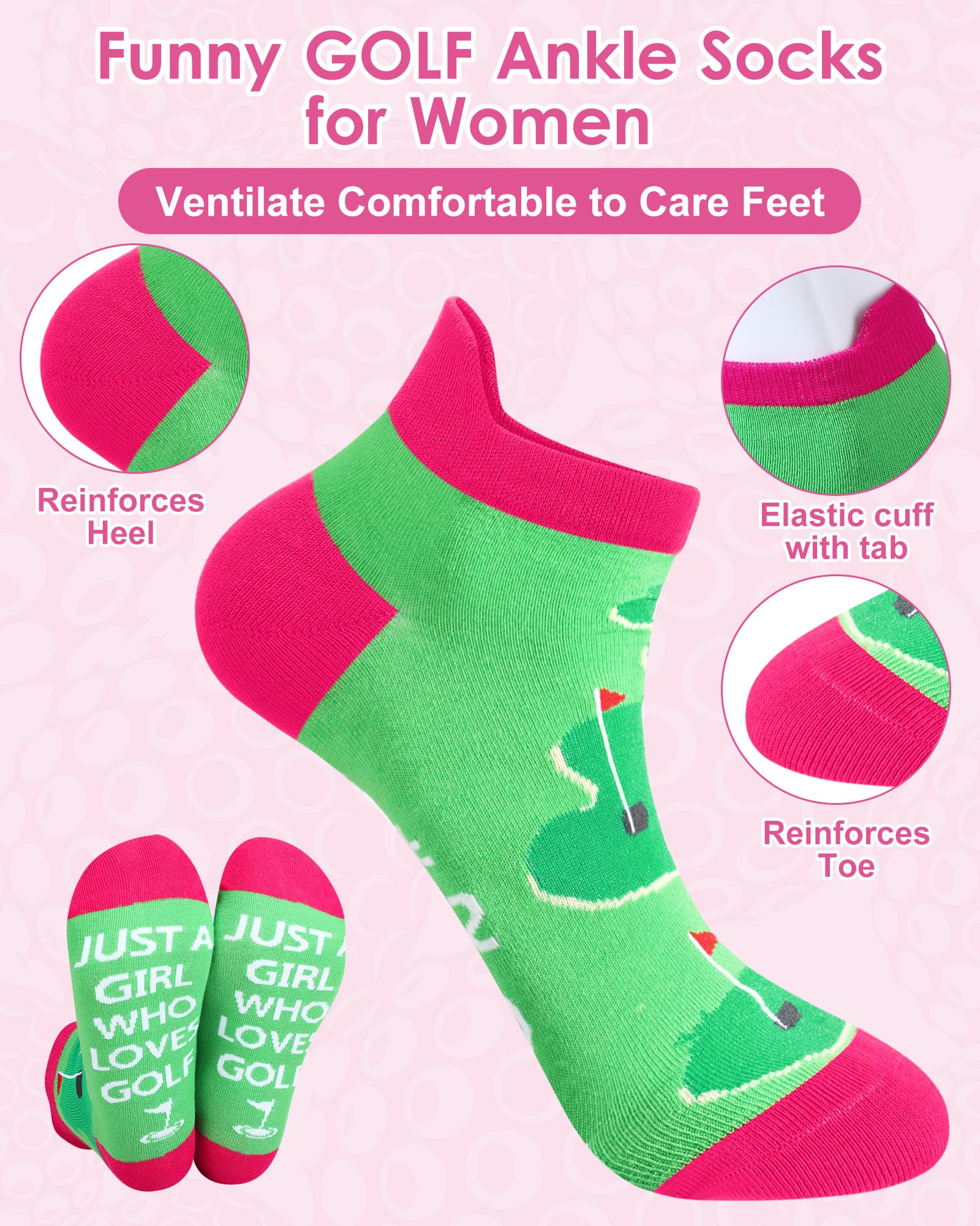 Lot de 40 paires de chaussettes de golf fantaisie pour femme - Cadeau de Noël - Coupe basse - Pour golfeuses, cadeaux d'anniversaire et de vacances, Couleurs vives., taille unique