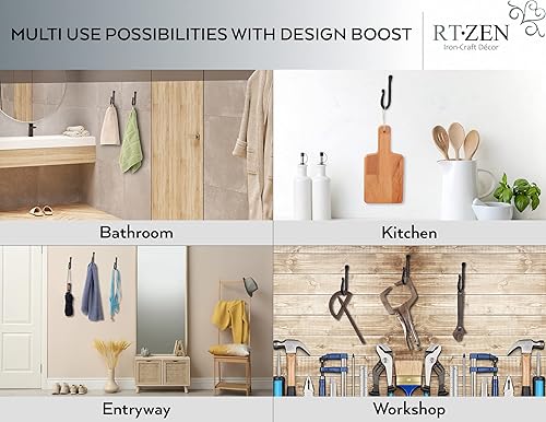 Miniatura 3 de RTZEN Gancho en J para montaje en pared, ganchos decorativos de pared de hierro forjado para colgar, ganchos negros clásicos hechos a mano para