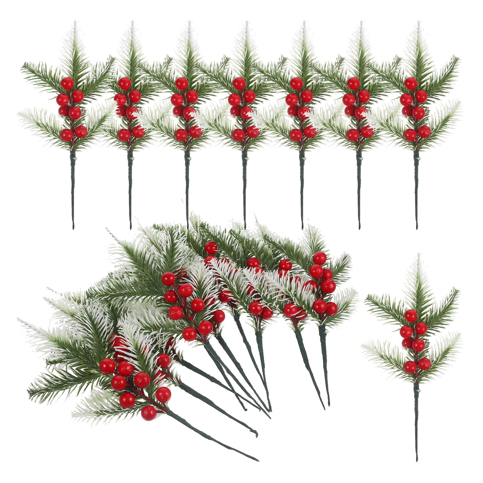 Tiges de baies décoratives blanches et branches de pin haut de gamme