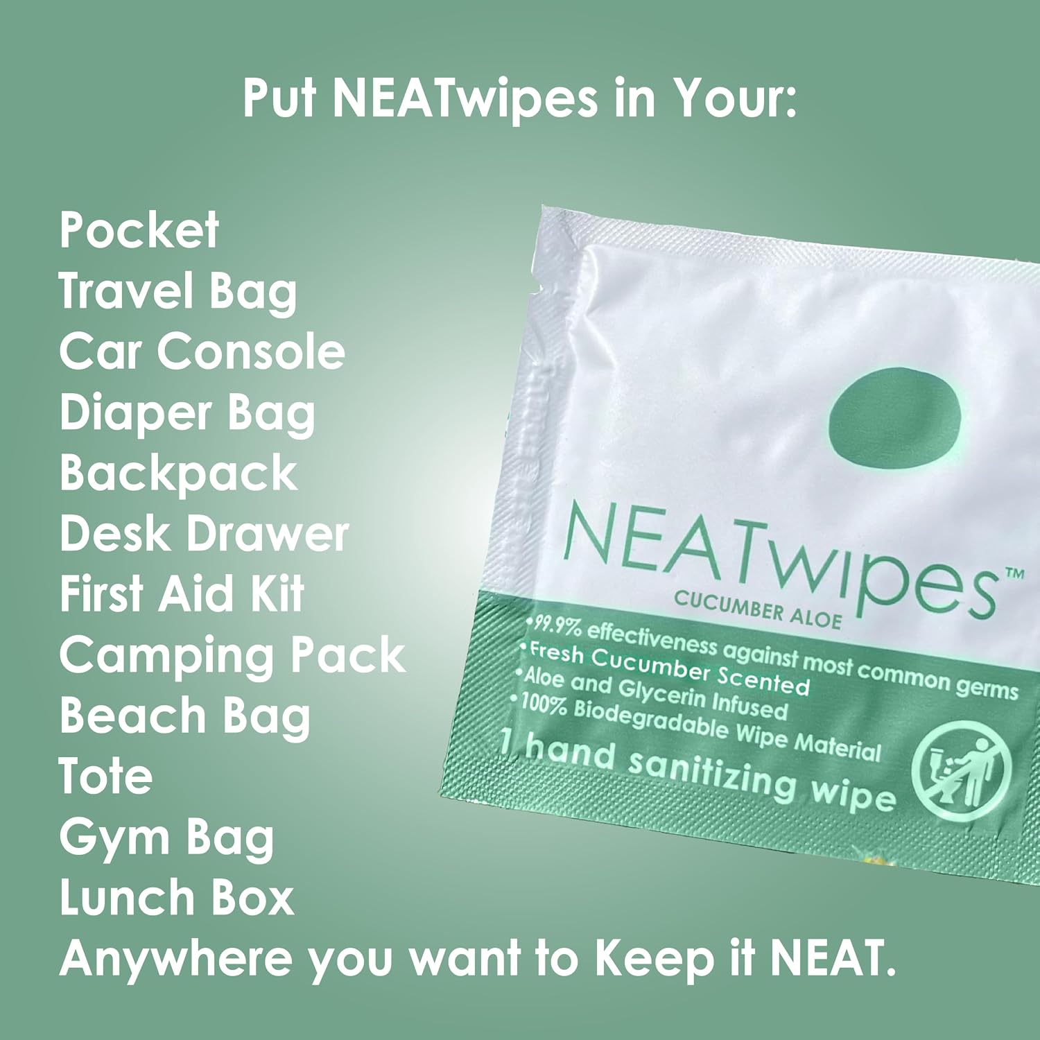 NEATwipes Sanitizing Wipes for Adults, Travel Size (Cucumber Aloe, 24 Wipes) image 4