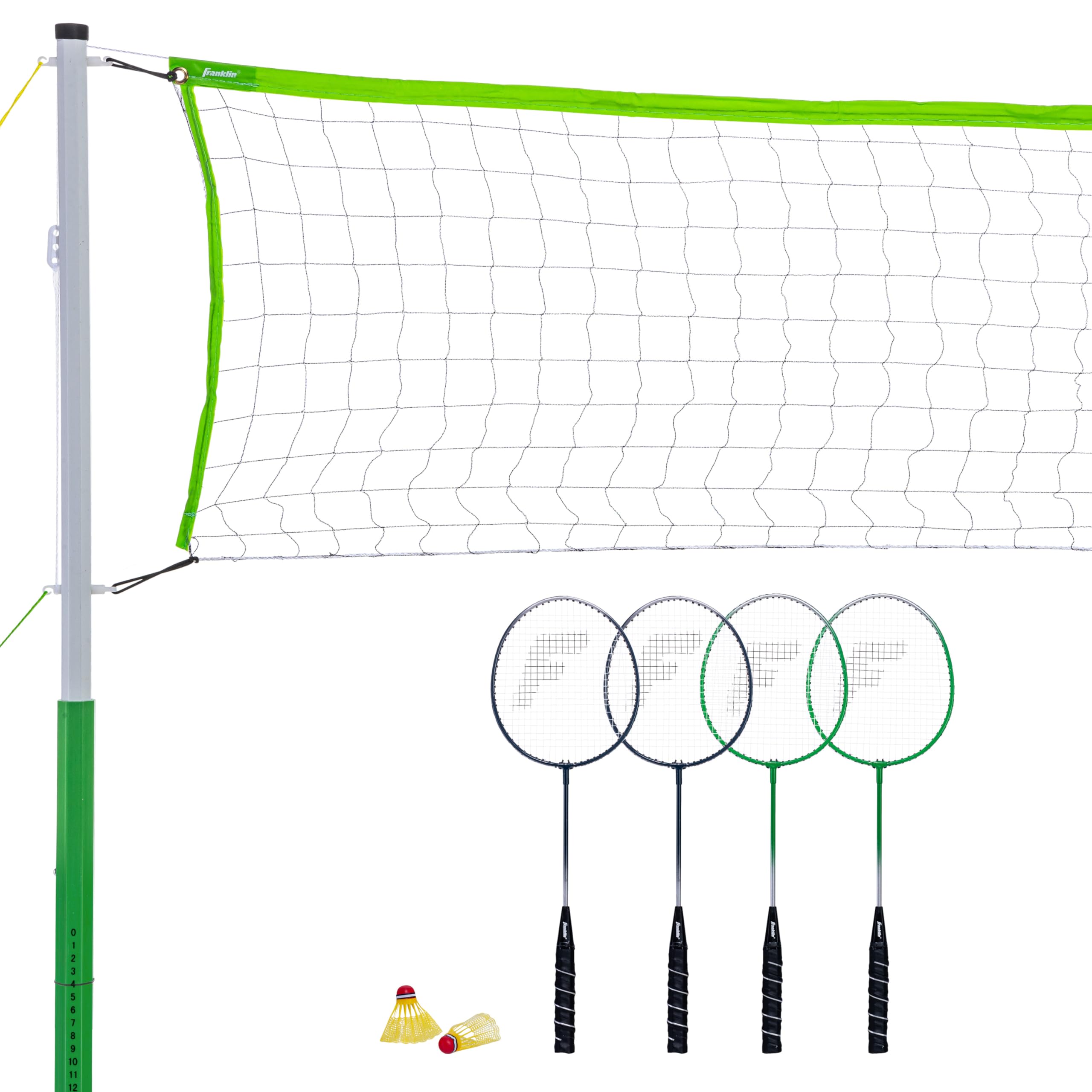 Franklin Sports Badminton Set - Backyard Badminton Net Set - Rackets and Birdies included - Backyard or Beach Badminton Set - Starter Set, One Size