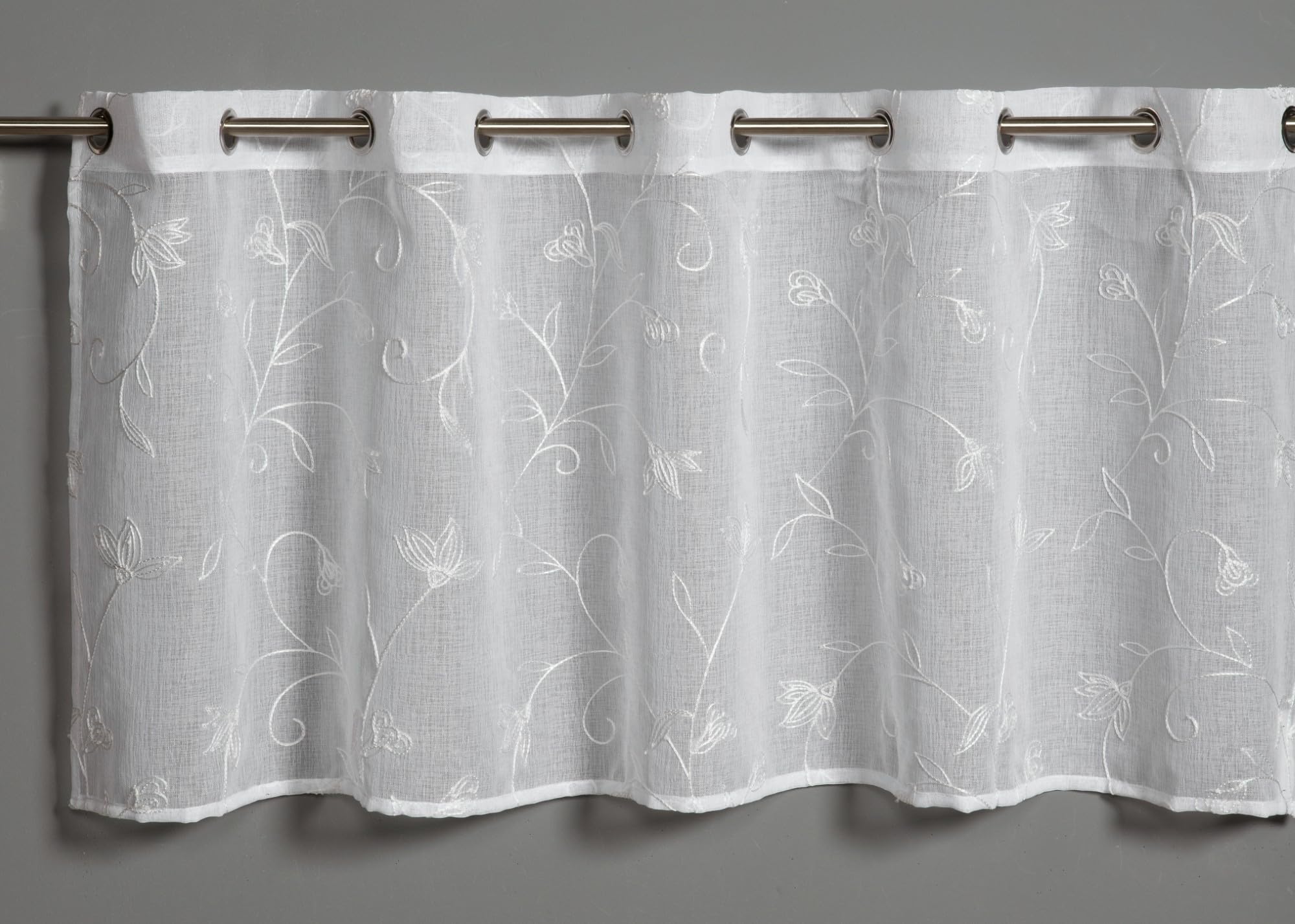 Gardinia Bistro Curtain Embroidery Flower Tendrils White 135 x 50 cm
