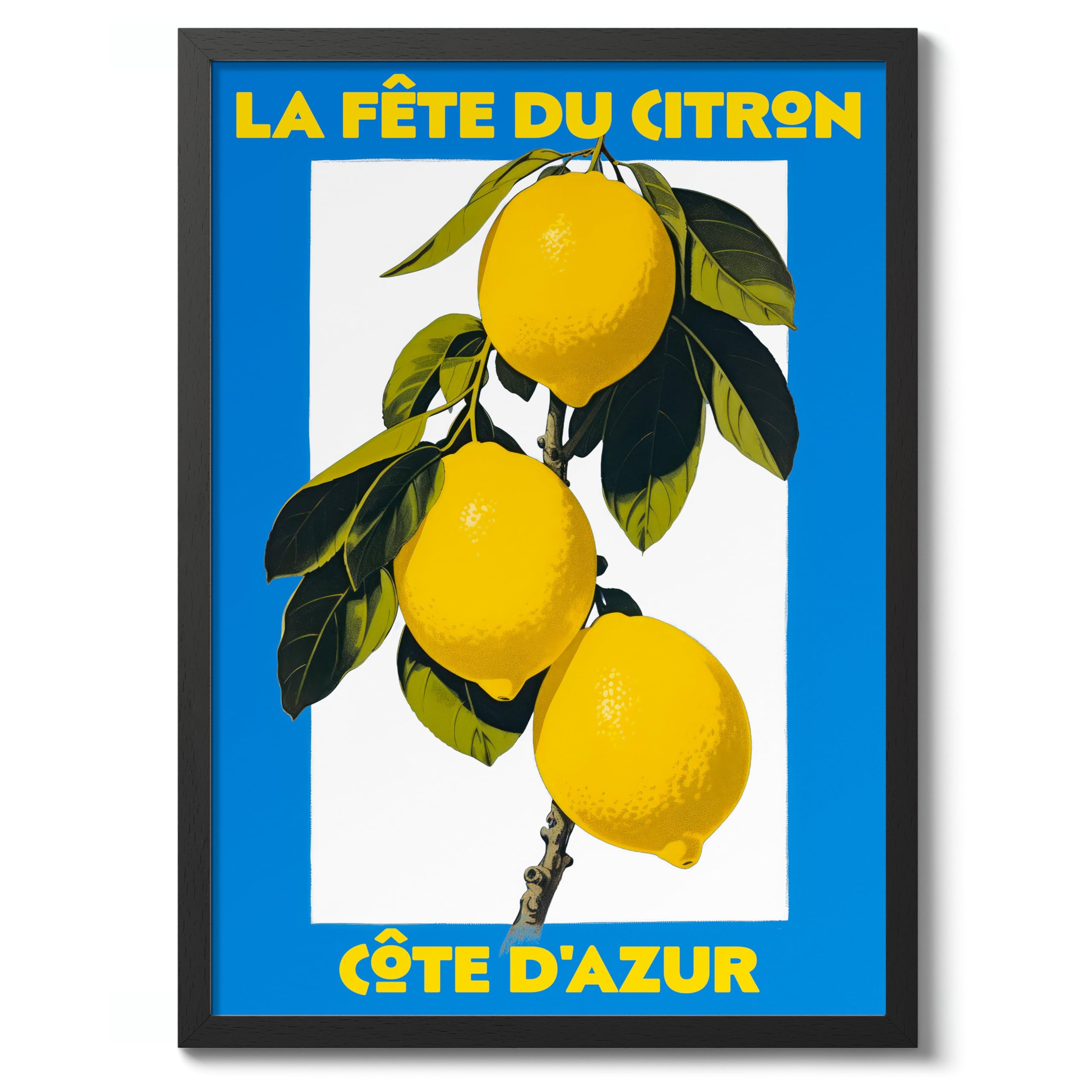 La Fete Du Citron Fruit Market Poster Kitchen Wall Decor Print Abstract Colourful Wall Art Food Travel Bedroom Artwork Picture, A4 (Black Frame) - 32.7x24.1cm