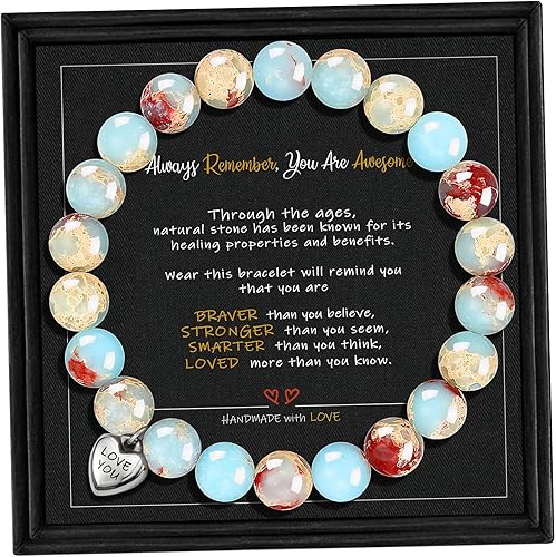 Stocking Stuffers for Teens, Christmas Gifts for Mom from Daughter Beaded Bracelets for Women Teen Girl Gifts Adjustable Charm Link Bead Birthday Graduation Gift for Her Girlfriend Sister