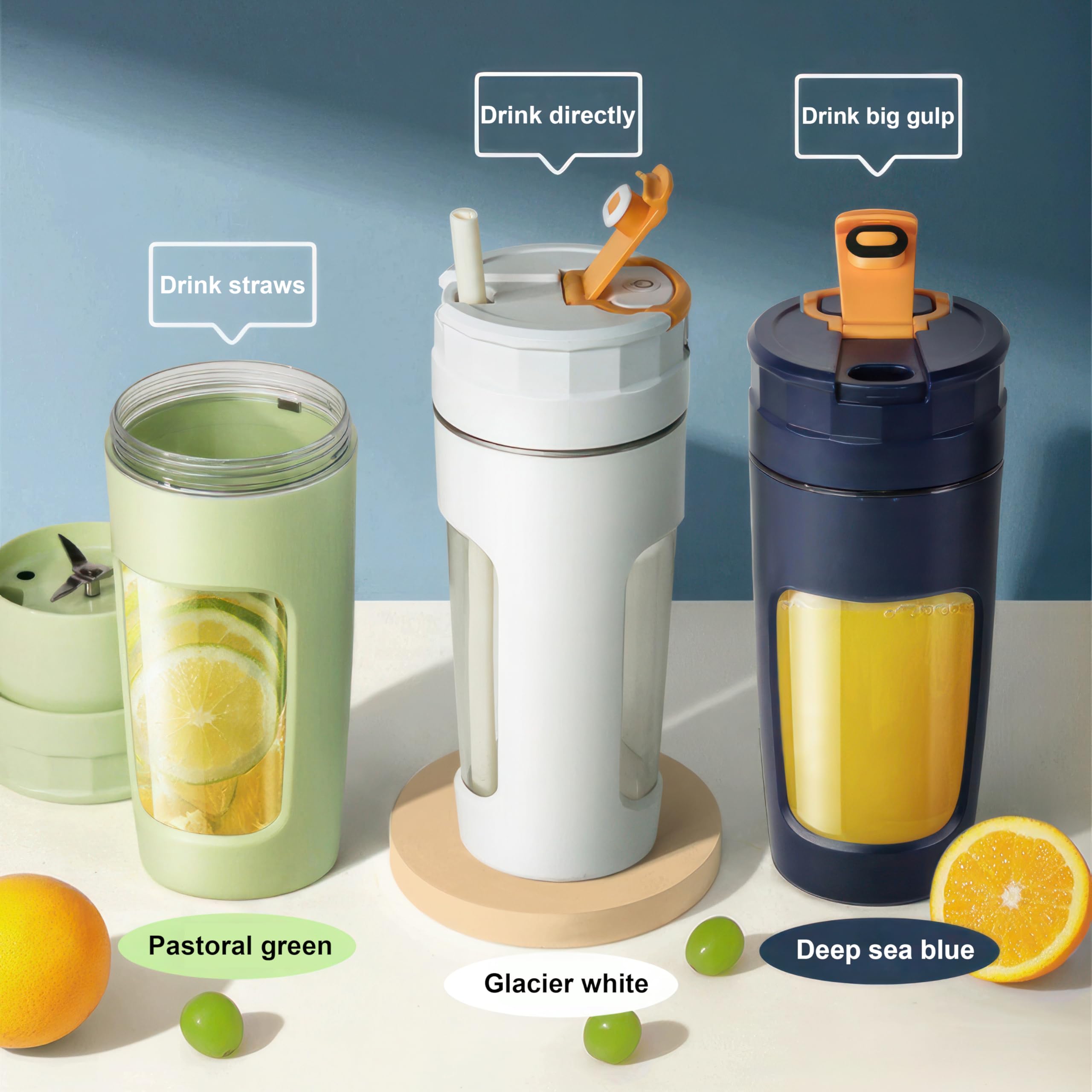 Lekki Przenośny Blender, ręczny mikser do owoców o pojemności 600 ml, mocny bezprzewodowy mini blender, z możliwością ładowania, smoothie, koktajle białkowe, kruszy lód i mrożone owoce (Niebieski)