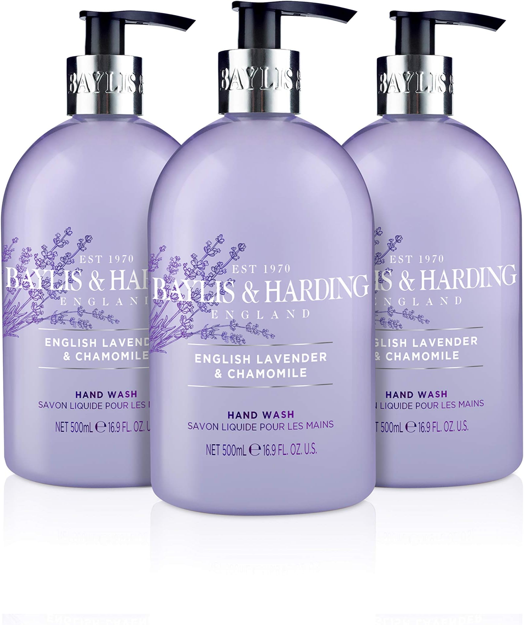 Baylis & Harding English Lavender and Chamomile Hand Wash, 500 ml (Pack of 3) - Vegan Friendly