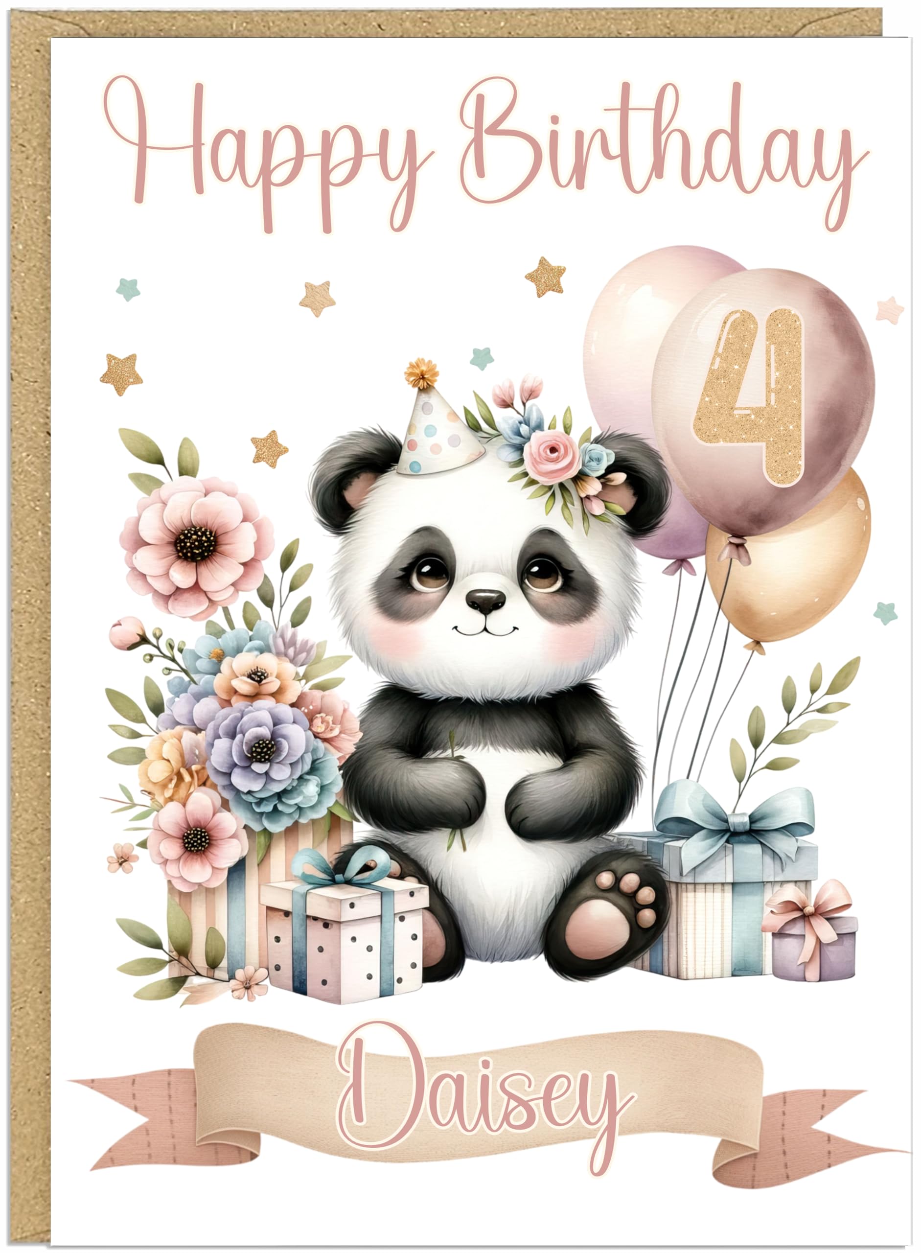 Personalised Cute Watercolour Animal Birthday Cards for Kids - Custom Name Any Age Boys Girls - 13 Cute Designs - A5 Premium 1st 2nd 3rd Children's Birthday Greeting Cards (Panda)