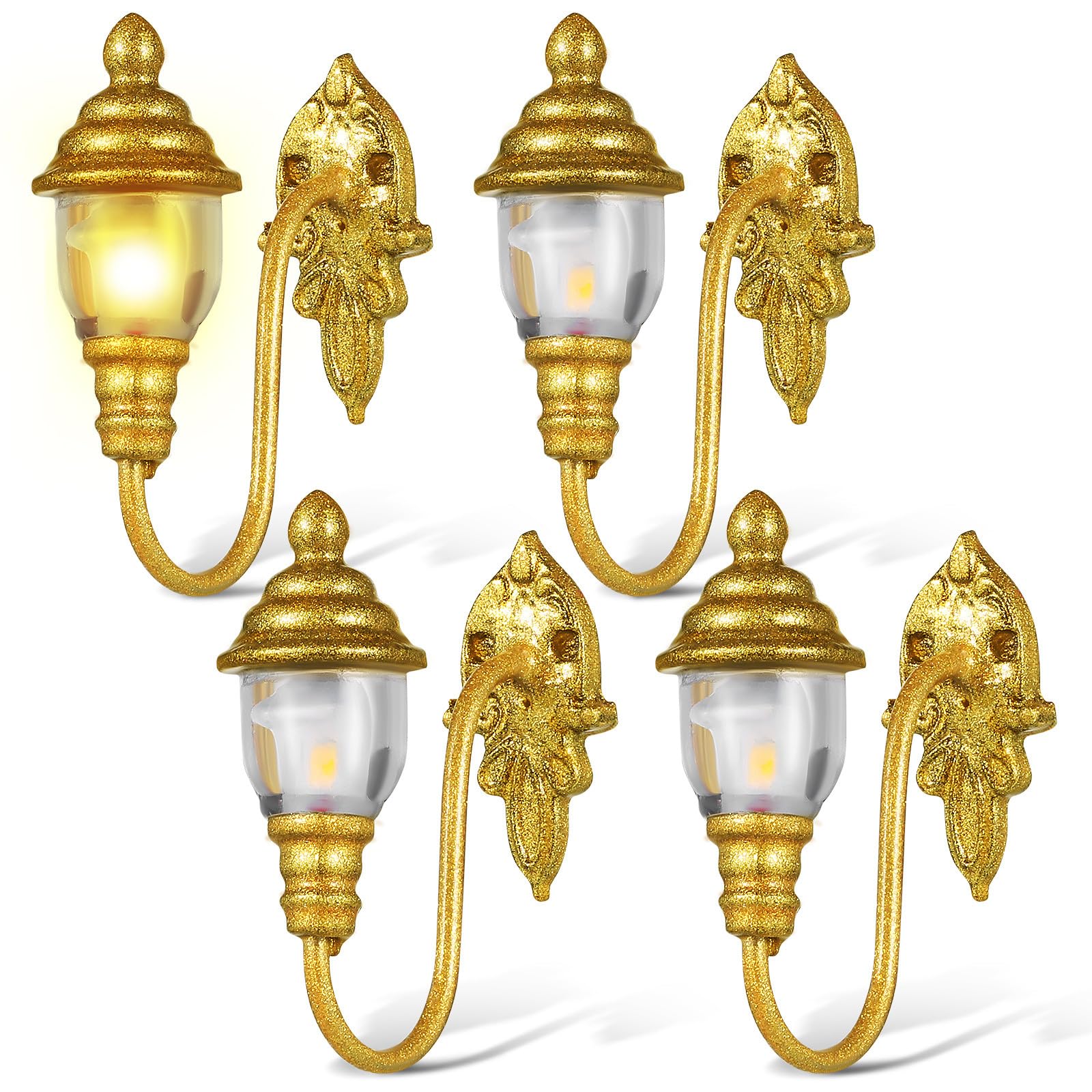 Yardwe 4pcs Mini Wall Lights Models, 1:87 Dollhouse Lighting Miniature Lamp for Sand Table And Mini House Decoration