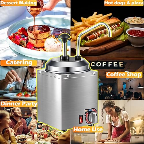 Miniatura 7 de Dispensador de queso Nacho con bomba de acero inoxidable, calentador de queso Nacho de 2.8 cuartos de galón