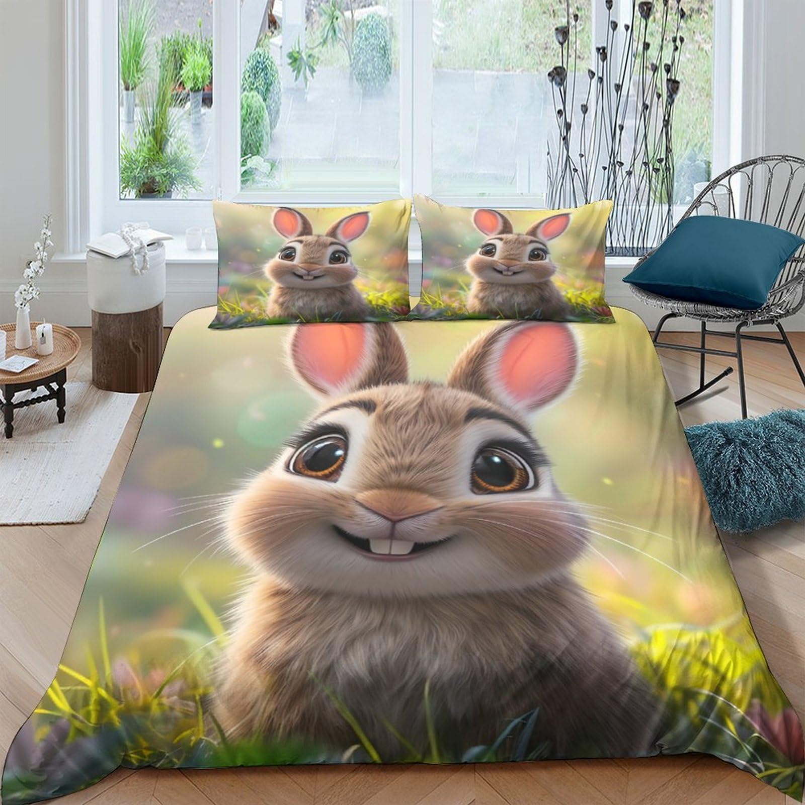 Ctjqhvkz Style-8 3D Printed Cute Bunny Fitted Sheet Microfiber Soft Bedroom Decor Spring Meadow Mattress Cover For Home Guest Room Dorm Use Single（135X200cm）
