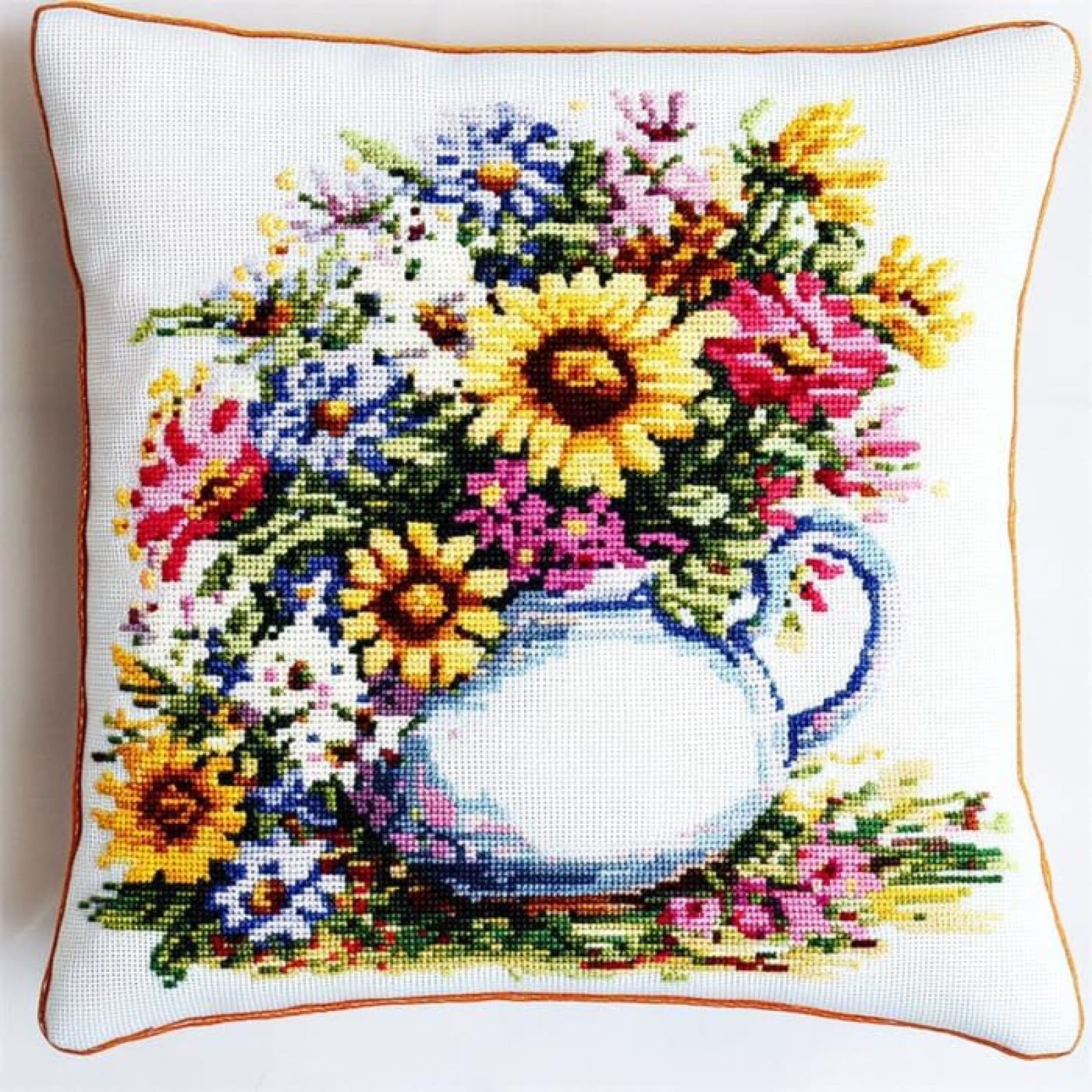 ANSIWEIGO Latch Hook Cushion Kit,Flowers in Teapot,Latch Hook Kit for Beginners Adults,DIY Latch Hook Christmas Home Decor,17x17inch/43x43cm