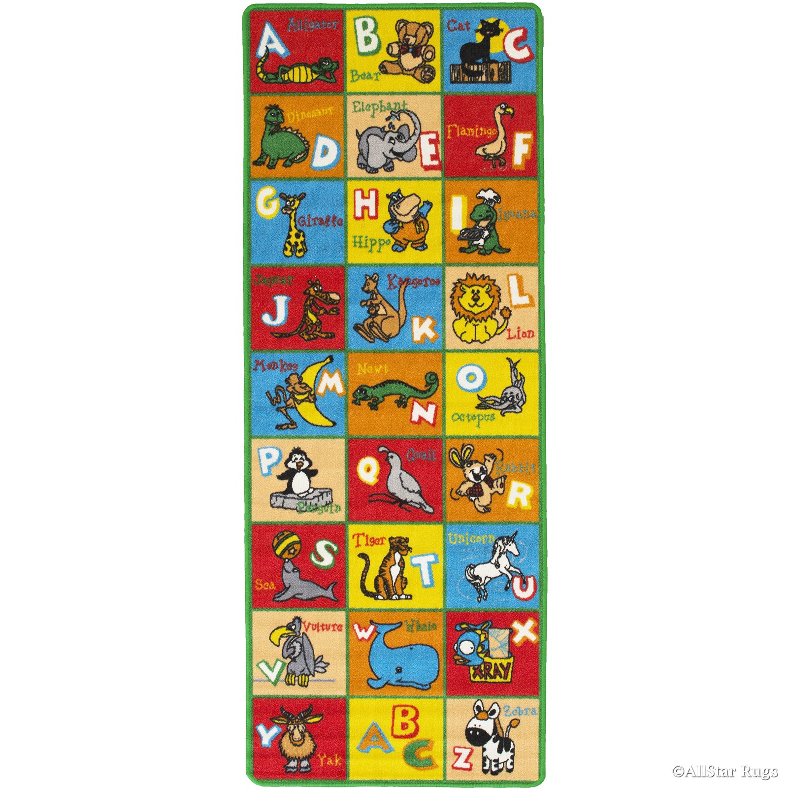 Allstar 2x7 Multicolored Kids' Educational Rectangular Runner with Polychromatic Alphanumeric Design (2' 5