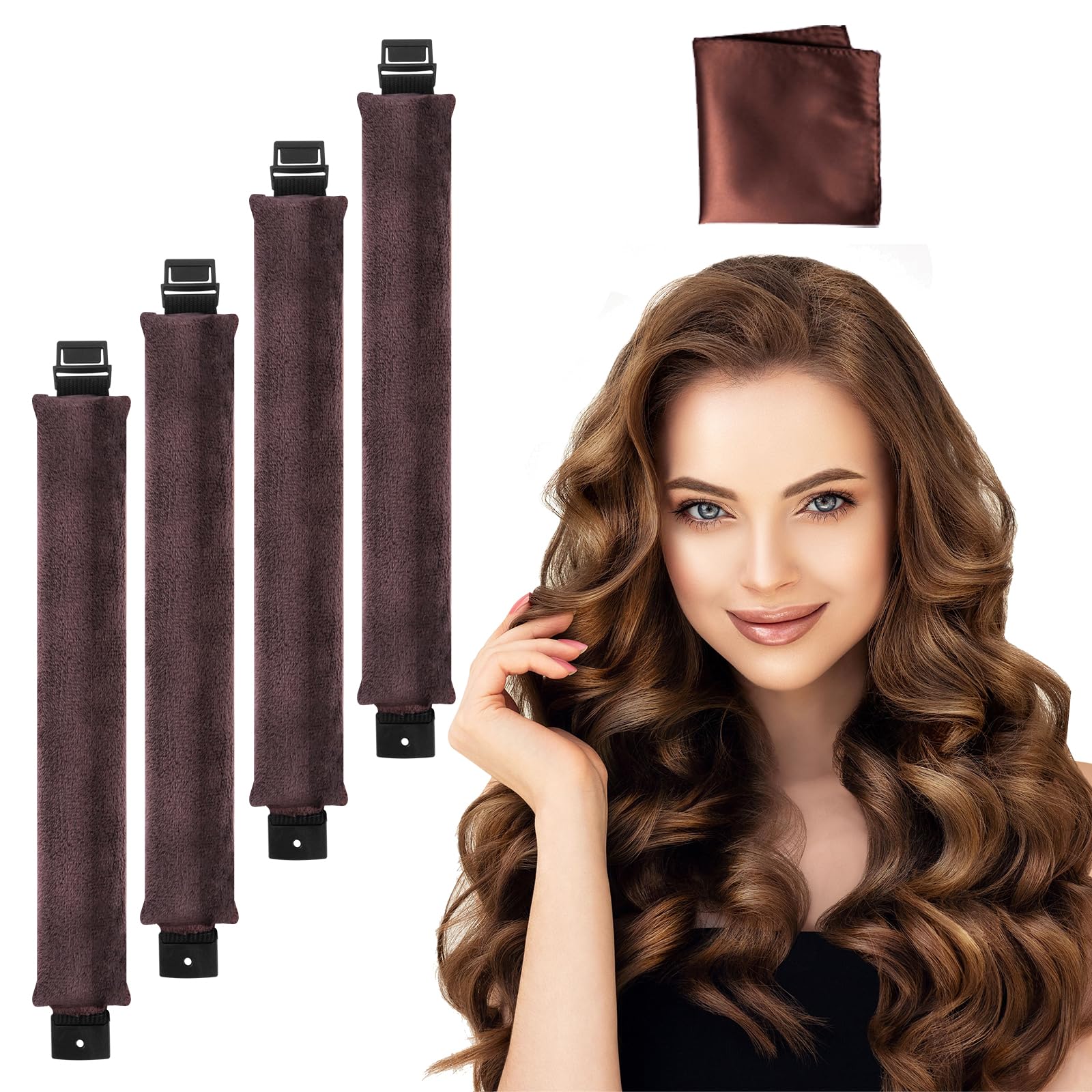 YUJHON Velvet Overnight Blowout Rods,Overnight Heatless Hair Curler Roller to Sleep in, Soft Rollers with Scarf for Volume and Blowout Look