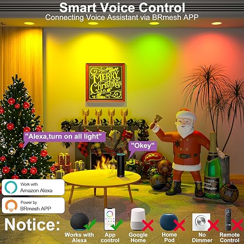 Miniatura 2 de SikSog Iluminación empotrable inteligente de 6 pulgadas que cambia de color, 16 W, lámpara de techo empotrada de 1350 lúmenes compatible con Alexa,