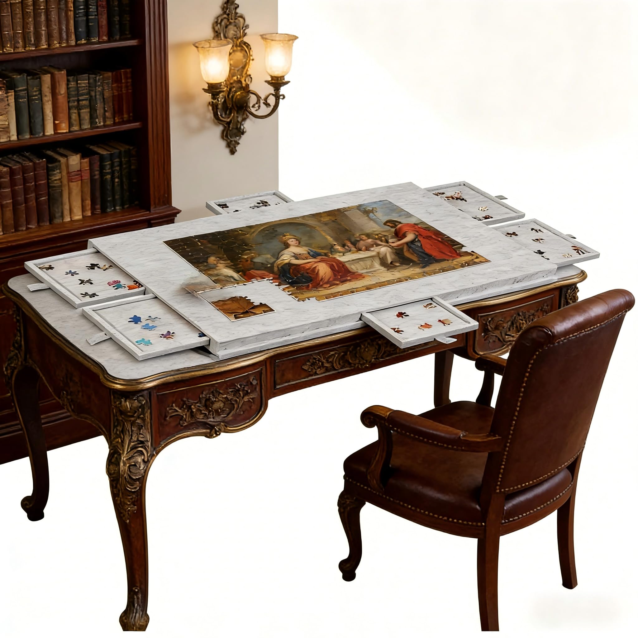 Mesa de Rompecabezas con 6 Cajones, Mesa de Rompecabezas de 1000 Piezas, Soporte y Funda 2 en 1, Mesa de Rompecabezas de Fieltro Ultraligera, Mesa de Rompecabezas Portátil que Puede Acomodar hasta