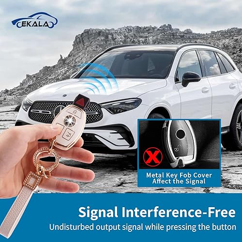 Miniatura 2 de EKALA Funda para llavero Mercedes, 3 botones, protector de llavero de TPU suave con cordón de cuero apto para Mercedes Benz A B C E G R S M Class