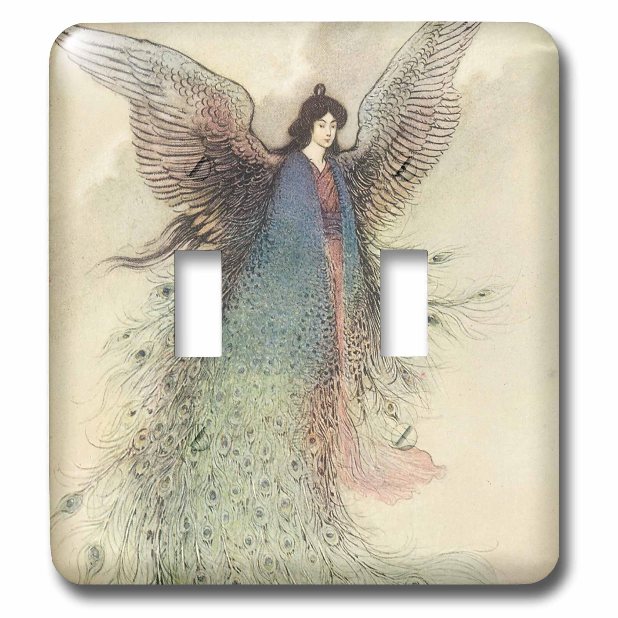 Interruptor de palanca doble 3dRose lsp_79098_2 placa decorativa ángel de pavo real