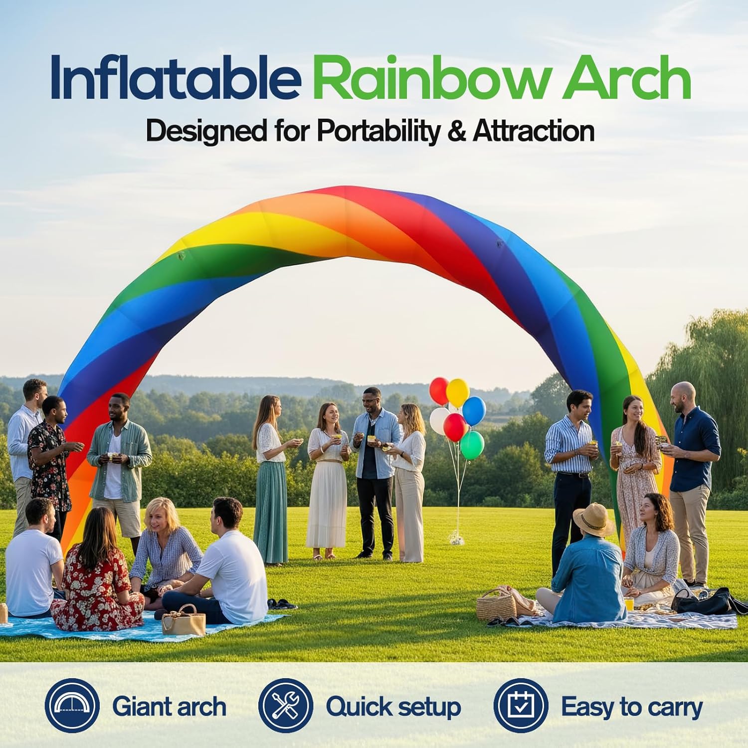Inflatable Rainbow Arch 20ftx10ft Inflatable Archway Outdoor Holiday Decorations for Advertising Birthday Party Celebration Garden Decoration-Arch Sign