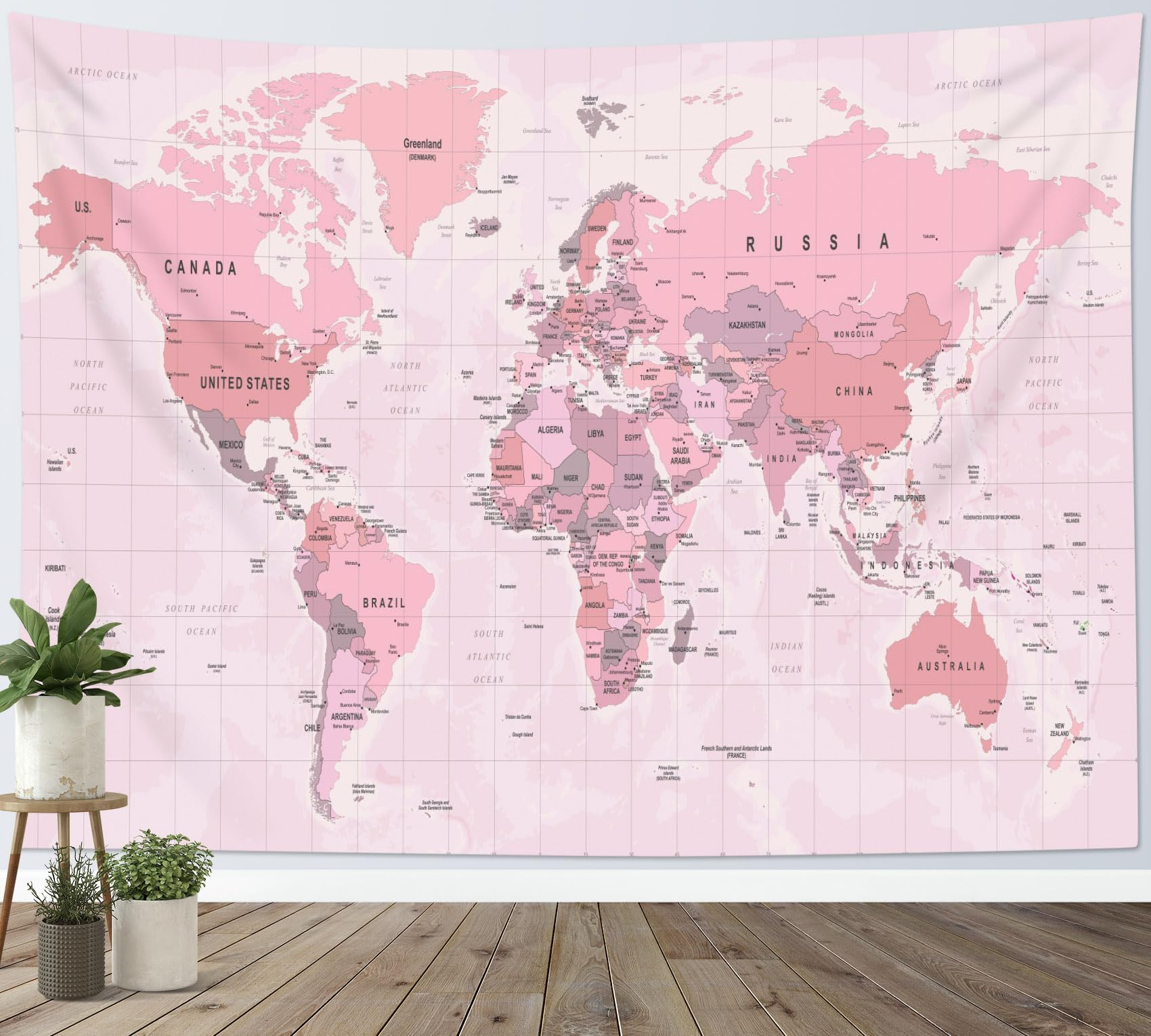 LB World Map Tapestry for Kids Classroom Pink Map of the World Tapestry Wall Hanging Asia Europe America Africa Tapestries for Living Room Bedroom Dorm Wall Decor,92x70 inch โ image 1
