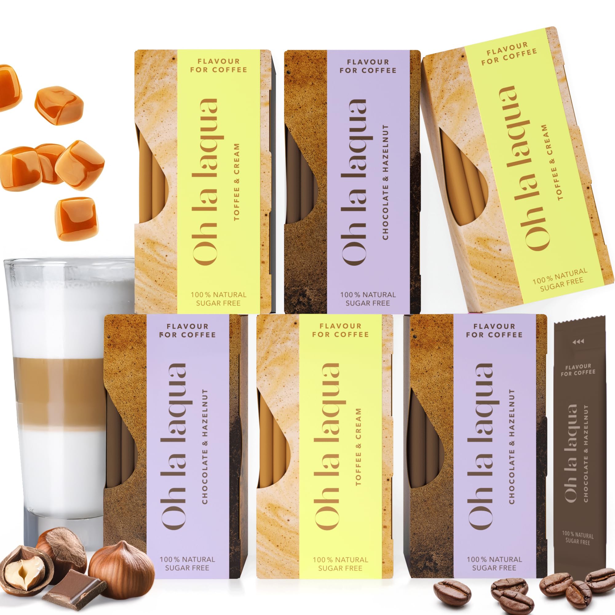 Oh la laqua - Coffee Delights - Natürliches Aroma für Kaffee - Ohne Zucker - Ohne Süßstoff - Für 60 Tassen leicht aromatisierten Kaffee