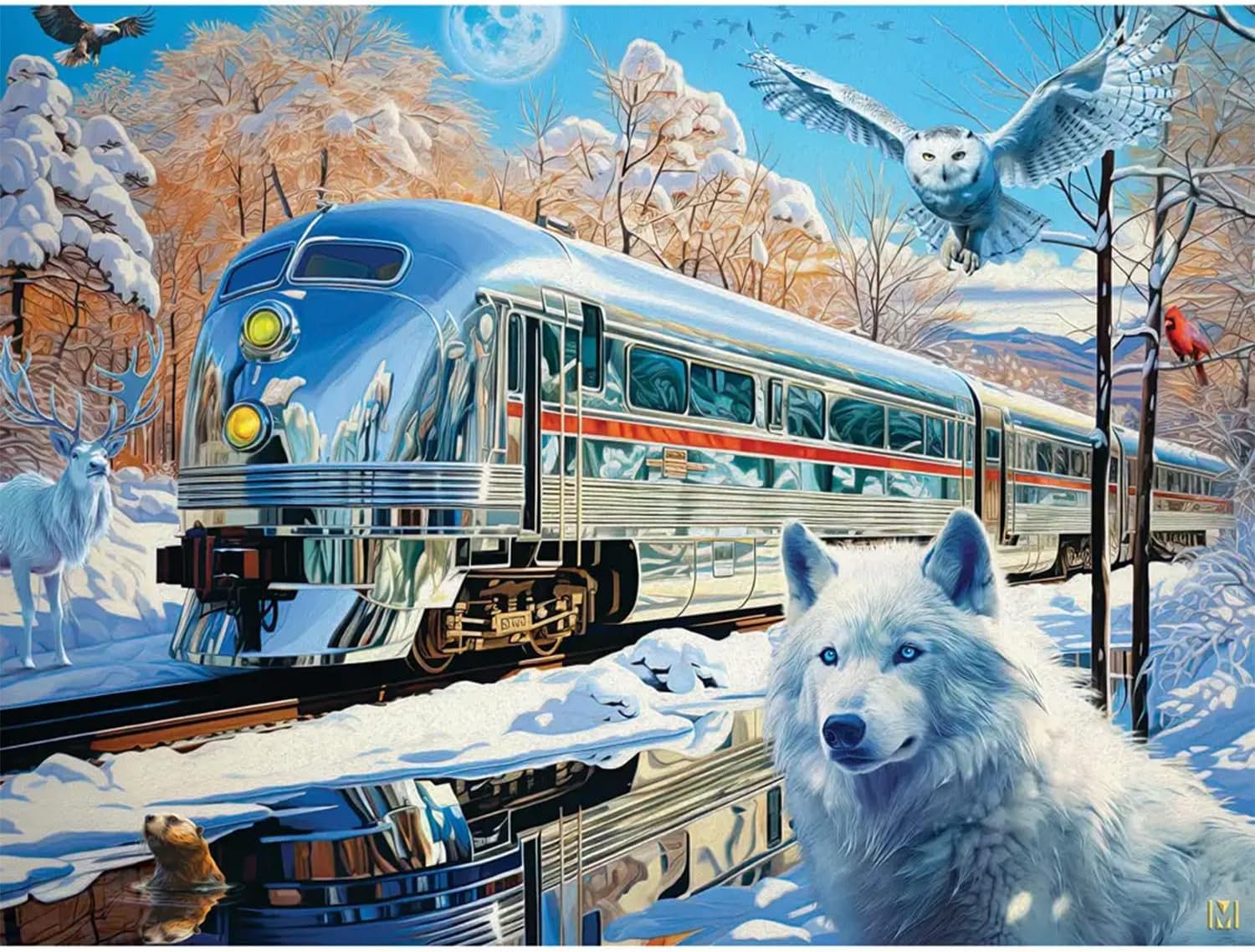 Bits and Pieces 300 Piece Puzzles for Adults 300 Large Pieces 18" x 24" Jigsaw Puzzles, Train in Winter Landcape, Random Die Cut, No 2 Pieces Alike, Winter Express