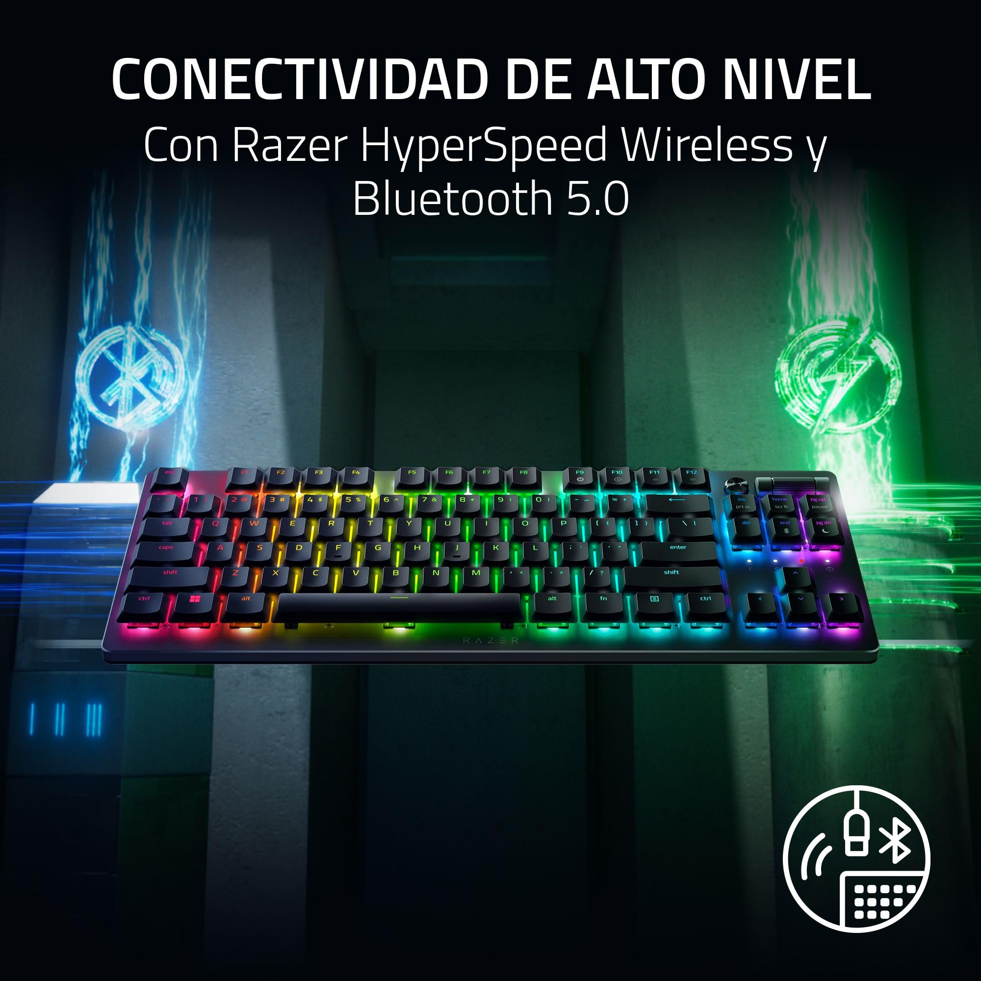 Razer DeathStalker V2 Pro Tenkeyless (Interruptor Rojo) - Teclado Óptico Inalámbrico para Juegos de Bajo Perfil (Interruptores Ópticos Lineales, HyperSpeed, Bluetooth 5.0) QWERTY Teclado ES | Negro