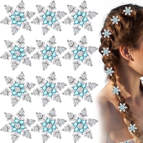 12pcs Mini Snowflake Hair Clips, Sparkly Rhinestone Barrettes for Women,
