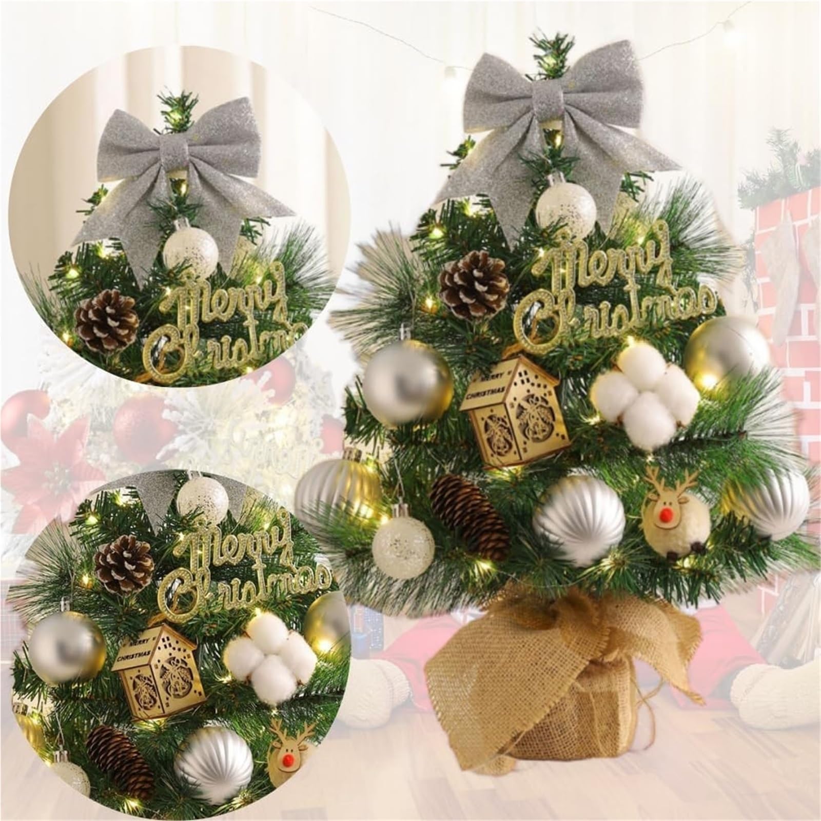 Mini albero di Natale artificiale da 45 cm/17,7 pollici, piccolo albero da tavolo for decorazioni fai da te for le feste e for l'ufficio Piante artificiali(Style 3)