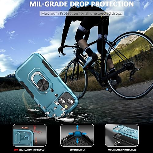 Miniatura 2 de ADDIT Funda de teléfono para iPhone 15, funda para iPhone 15, con cubierta deslizante para lente y anillo de soporte, soporte magnético para