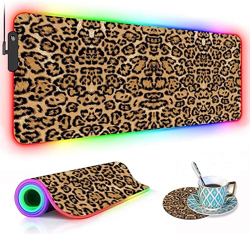 Vista 50 de Alfombrilla de mouse RGB para juegos con posavasos para café, alfombrilla de mouse LED grande XXL, base de goma antideslizante, alfombrilla de mouse