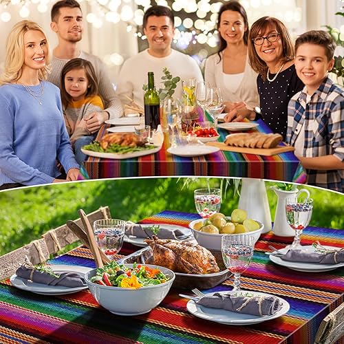 Miniatura 6 de Buryeah 12 manteles de plástico para fiesta mexicana, 54 x 108 pulgadas, manteles desechables impermeables coloridos para fiesta mexicana, serape,