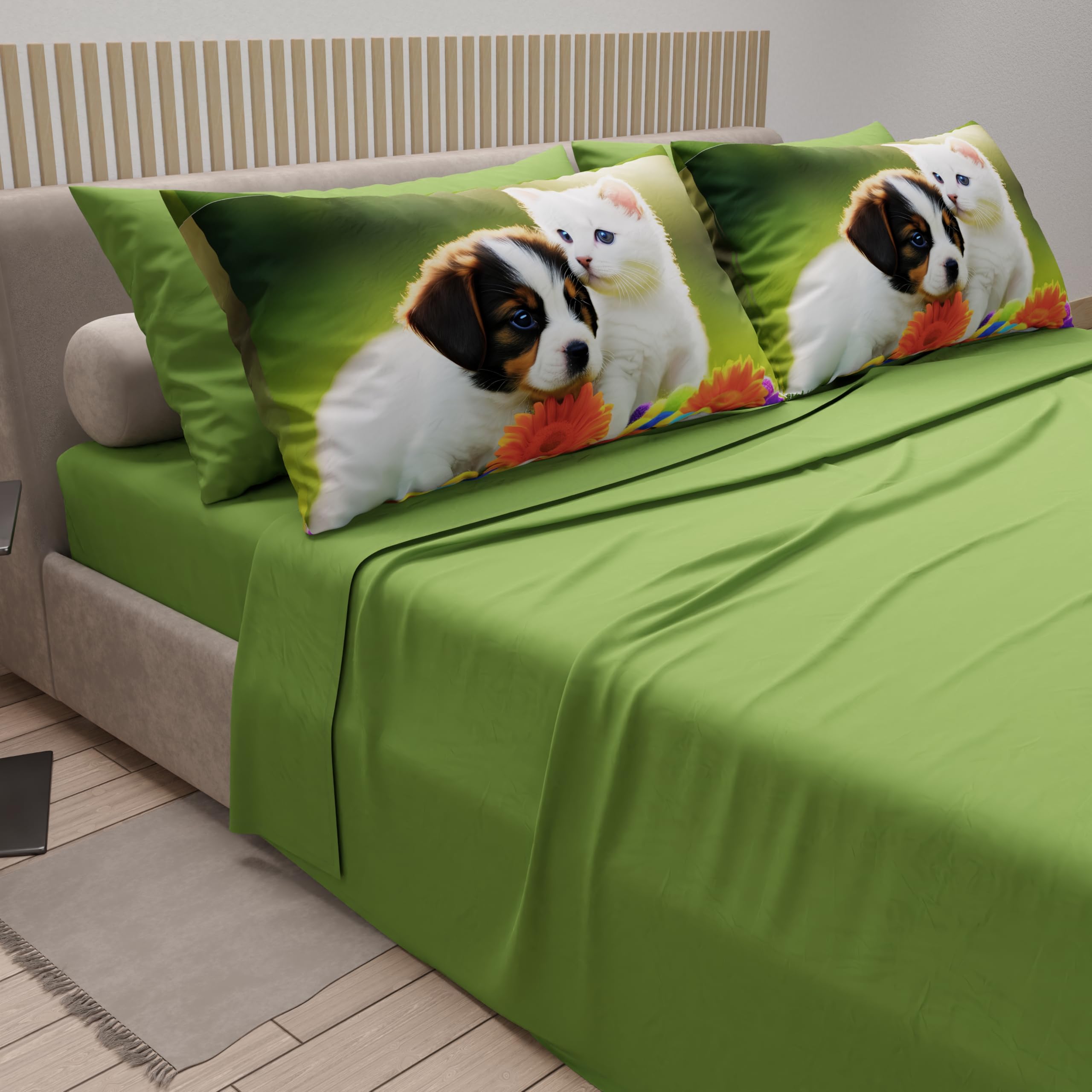 PETTI Artigiani Italiani, Animal Bed Linen with Cats and Dogs in Cotton with Pillowcases in Digital Print, Single Bed Sheet - Image 2