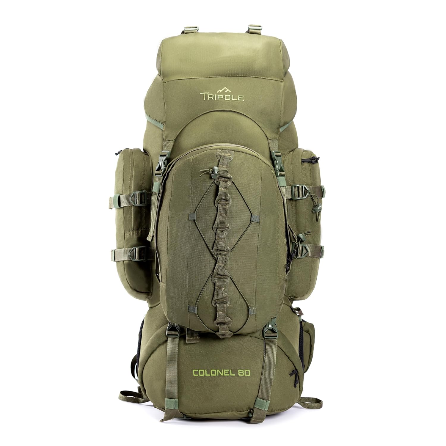 Tripole Colonel Metal Frame Rucksack with Detachable Bag & Rain Cover for Trekking & Travelling | Men & Women | 3 Year Warranty (Olive Green, 80 Litres)