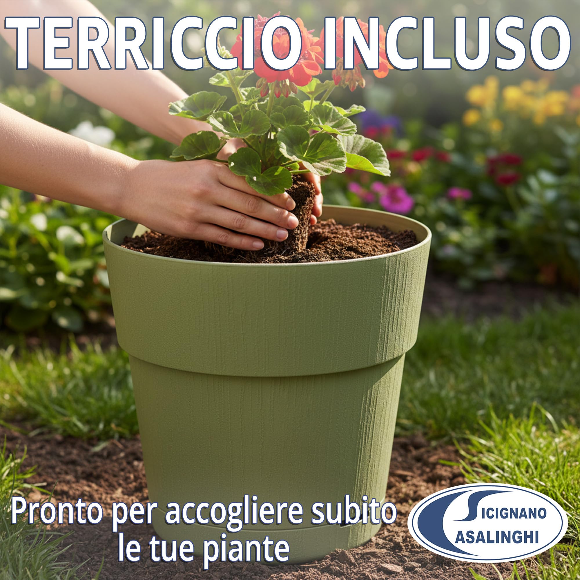 Sicignano Vaso da Giardino in Plastica Riciclata, Modello Ethica Set Completo con Terriccio, Perfetto per Interni ed Esterni, Made in Italy (Tortora, Ø 30 cm, 3 Vasi)