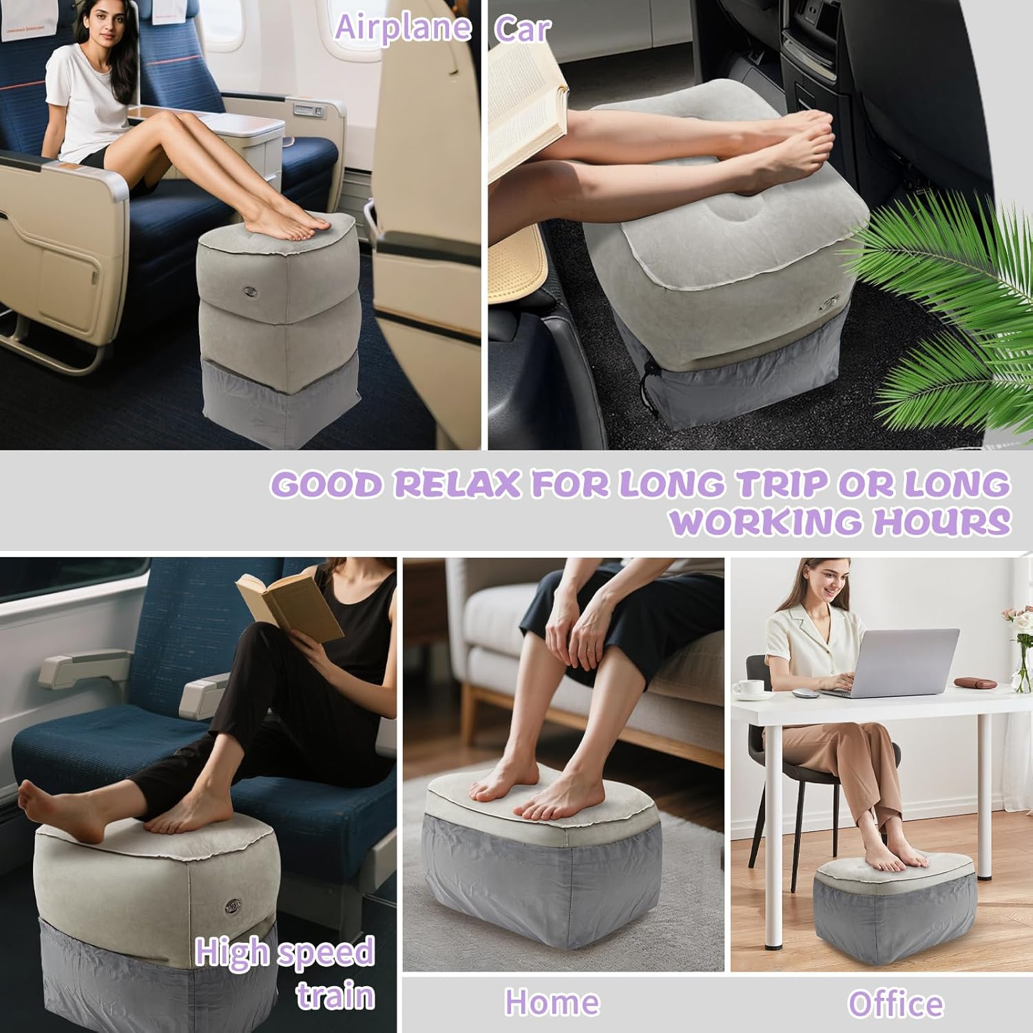 Inflatable Foot Rest for Under Desk at Work, Travel Footrest Pillow for Long Airplane Flights-Adjustable Blow Up Leg Rest Outdoor Foot Stools Ottoman, Seat Extender - Image 6